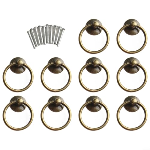 Filteilect Antike Messing-Ring-Ziehgriffe, Set mit 10 Stück, Zinklegierung, Tropfenknöpfe mit Schrauben für Küchenschränke, Schubladen, Schränke, Türen, Kommoden und Möbel (Bronze) von Filteilect