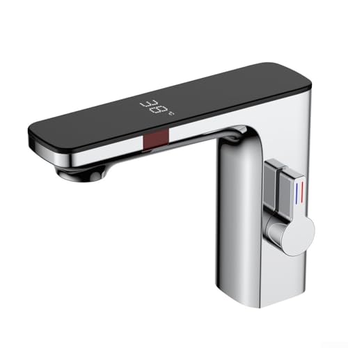Filteilect Berührungsloser Sensor-Waschtischarmatur mit Digitalanzeige, Warm- und Kaltwassersteuerung, Messing-Chrom-Finish, Einhebel-Waschtischarmatur (Chrom) von Filteilect