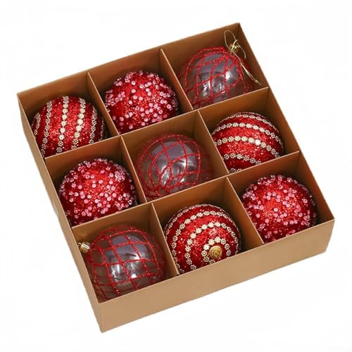 Filteilect Christbaumkugel-Ornamente, 8 cm, 9 Stück, Kunststoffkugeln, Urlaubsdekoration für Zuhause, Kamin, Treppe, Girlande, Hochzeit, Party, Displays (rot) von Filteilect