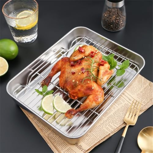 Filteilect Edelstahl-Backblech mit Kühlgitter und Abdeckung-Set, 3-teiliges Küchen-Backgeschirr zum Braten, Kühlen und Aufbewahren (31 x 24 x 5 cm) von Filteilect