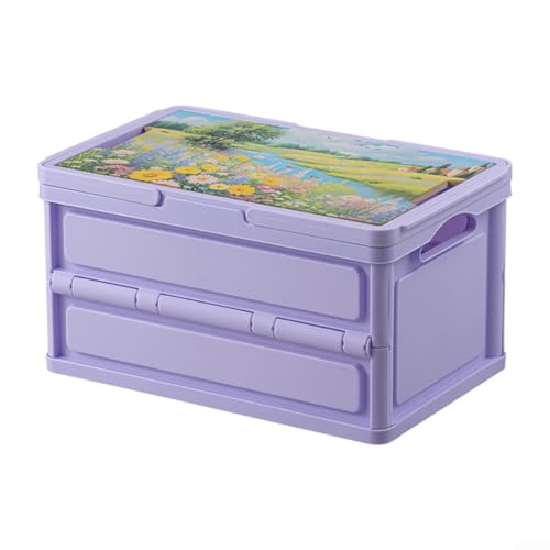Filteilect Faltbarer Aufbewahrungsbehälter, 18 l, mit Holz-Tischdeckel, faltbare Organizer-Box mit Griff, für Camping-Aufbewahrung, 36 x 23 x 19 cm (lila) von Filteilect