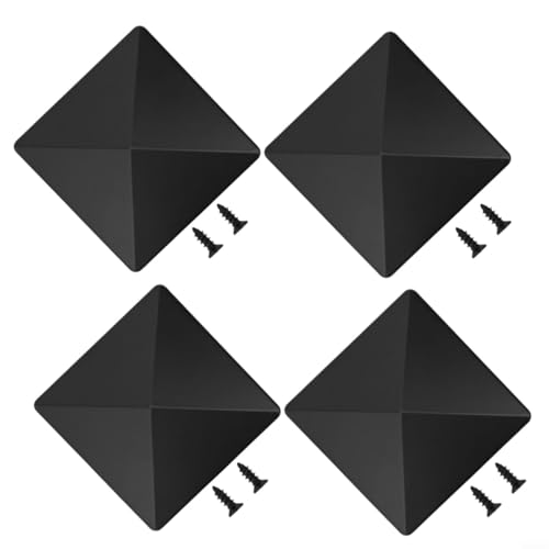 Filteilect Gartenzaun-Pfostenkappe, 10,2 x 10,2 cm, schwarze Kunststoff-Schutzhülle für Außendeckpfosten mit vorgebohrten Löchern, Pyramiden-Stil (4 Stück) von Filteilect