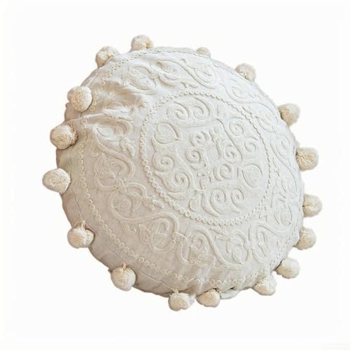 Filteilect Handbestickter runder Kissenbezug, marokkanischer ethnischer Stil, dekorativer Kissenbezug, Baumwoll-Leinen-Mischgewebe für Wohnzimmer, Sofa, Stuhl, Bett, Heimdekoration, 45 cm Durchmesser Filteilect Handbestickter runder Kissenbezug, marokkanischer ethnischer Stil, dekorativer Kissenbezug, Baumwoll-Leinen-Mischgewebe für Wohnzimmer, Sofa, Stuhl, Bett, Heimdekoration, 45 cm Durchmesser von Filteilect