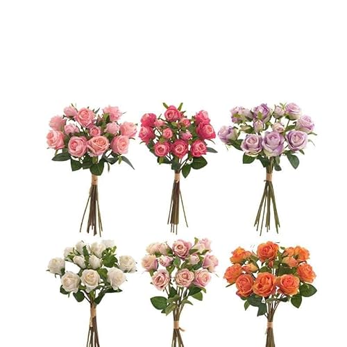 Filteilect Künstlicher Blumenstrauß mit 13 Köpfen für Hochzeit und Heimdekoration in lila, weiß und orange (Bohnensand) von Filteilect