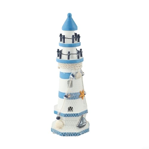 Filteilect Leuchtturm-Dekoration, Holz, mediterraner Stil, Küste, dekoratives Ornament, gestreift, Marine-Thema, Zuhause, Display, Regal, Tisch, Kamindekoration (30 cm) von Filteilect
