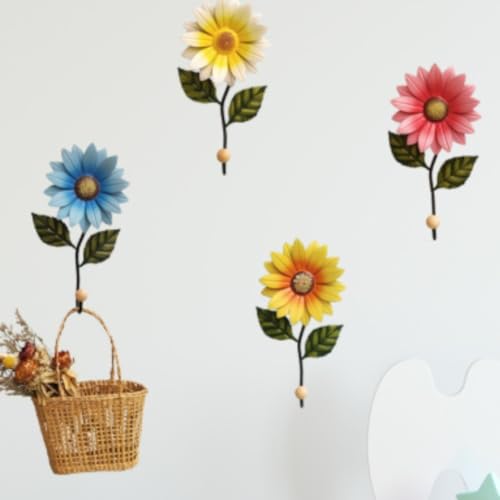 Filteilect Metall-Blumenhaken, dekorativ, Wandmontage, Set mit 4 Stück, für Schlüssel, Handtücher und Taschen, in Rosa, Gelb, Blau, Beige, für Haus, Garten, Küche, Badezimmer Filteilect Metall-Blumenhaken, dekorativ, Wandmontage, Set mit 4 Stück, für Schlüssel, Handtücher und Taschen, in Rosa, Gelb, Blau, Beige, für Haus, Garten, Küche, Badezimmer von Filteilect