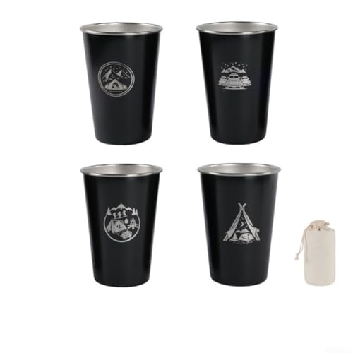 Filteilect Outdoor Camping Kaffeetassen 304 Edelstahl 500 ml Reisebecher Set mit 4 tragbaren stapelbaren Wanderbechern mit Tragetasche (500 ml schwarz) von Filteilect