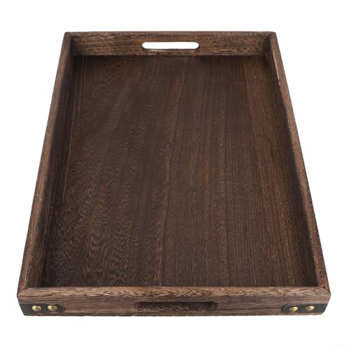 Filteilect Rustikales Serviertablett aus Holz, rechteckig, für Tee, Kaffee, mit Eisen-Eckschutz und ausgeschnittenen Griffen für Esstisch, dekoratives Display (L 40 x 28 x 4 cm) von Filteilect