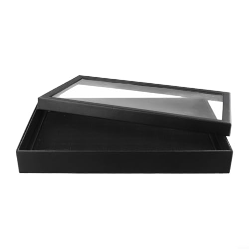 Filteilect Schmuck-Ringbox mit 100 Schlitzen und transparentem Deckel, Kunstleder-Organizer-Tablett mit Wildleder-Futter für Ringe und Ohrringe, stapelbar (schwarz) von Filteilect