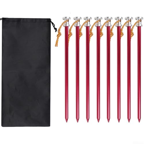 Filteilect Zeltheringe aus Aluminium, robuste Heringe mit Seillöchern, flache Spitze, scharfe Spitze, für Sand, Schlamm, Gras, Camping, Wandern, Vordach, Markise (rot) von Filteilect