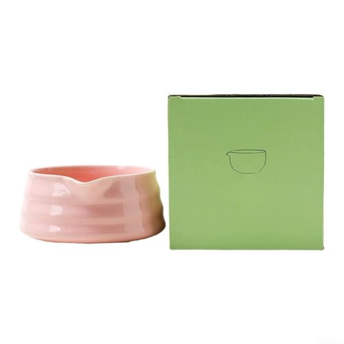 Handgefertigtes japanisches Matcha-Schüssel-Set mit integriertem Ausgießer, 13 cm Steingut-Servierschale für traditionelle Teezubereitung und Ausgießen zu Hause oder bei Zeremonien (Rosa) von Filteilect