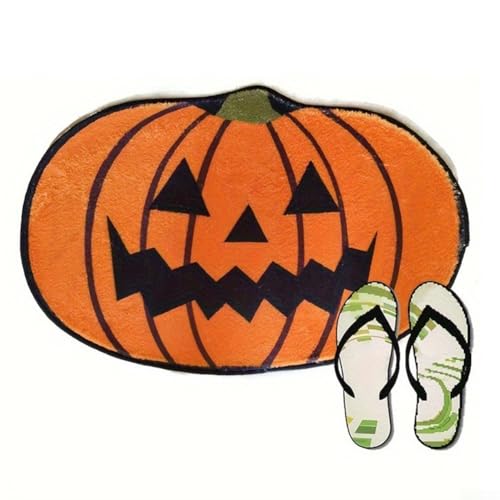 Kaschmir-Acryl-Kürbis-Teppich mit rutschfesten Kunststoff-Punkten und zarten Kanten, geeignet für Halloween, dekorative Verwendung im Innenbereich (60 x 90 cm) von Filteilect
