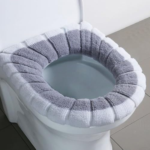 Markenname, waschbarer, weicher Toilettensitzbezug, warm und bequem, für ovale und runde Toiletten, dehnbare Badezimmer-Toilettenauflage (S12 Weiß und Grau) (SKU) von Filteilect