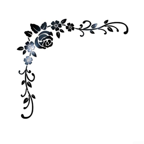 Moderner 3D-Spiegel Blume Ranke Wandaufkleber Kunst Acryl Wandbild Aufkleber Selbstklebend Dekorative Vinyl Kunst für Zuhause Wohnzimmer Schlafzimmer (Schwarz) von Filteilect