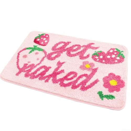 Rosa Badematte Erdbeerschleife Badematte, rutschfester, saugfähiger Mikrofaser-Badezimmerteppich mit rutschfester Unterseite, Polyester-Badematte für Badewanne, Küche, Schlafzimmer (2) von Filteilect