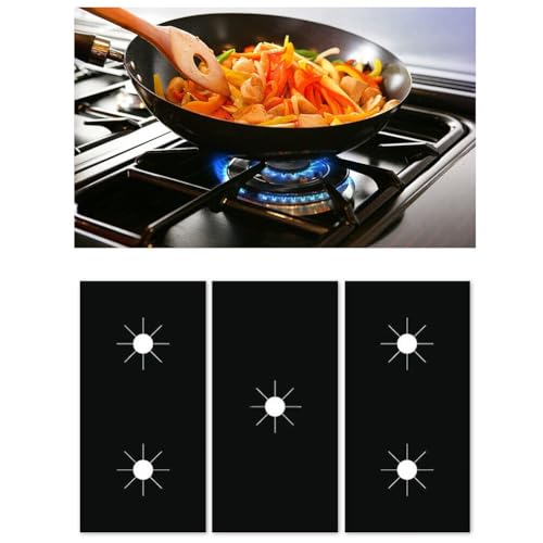 Schutz-Pads für Gasherd, 54 x 27 cm, hitzebeständige Fiberglas-Herdabdeckungen, antihaftbeschichtet und leicht zu reinigen, zuschneidbar, für die meisten 5-Loch-Kochfelder, 3 Stück von Filteilect