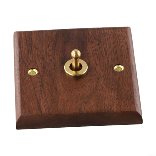 Schwarzer Walnussholz-Kippschalter, 1/2-Wege-Wippschalter, Messinghebel, Retro-Wandschalter für Zuhause, Garten, Steckdosen, Zubehör, 86 x 86 mm (1-Gang) von Filteilect