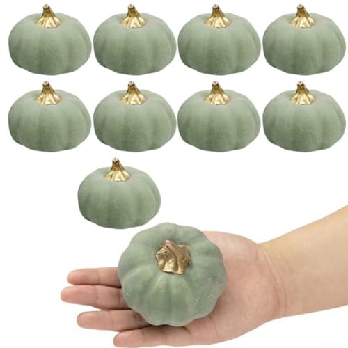 Set mit 9 grünen Schaumstoff-Kürbissen für Herbst und Halloween, Heimdekoration, simulierte Kürbisse zum Basteln von Tischdekorationen und Blumendesigns von Filteilect