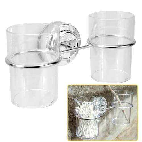 Stilvoller Chrom-Zahnbürstenhalter mit Saugnapf, 2 transparente Becher, für organisierte und saubere Badezimmerräume Stilvoller Chrom-Zahnbürstenhalter mit Saugnapf, 2 transparente Becher, für organisierte und saubere Badezimmerräume von Filteilect