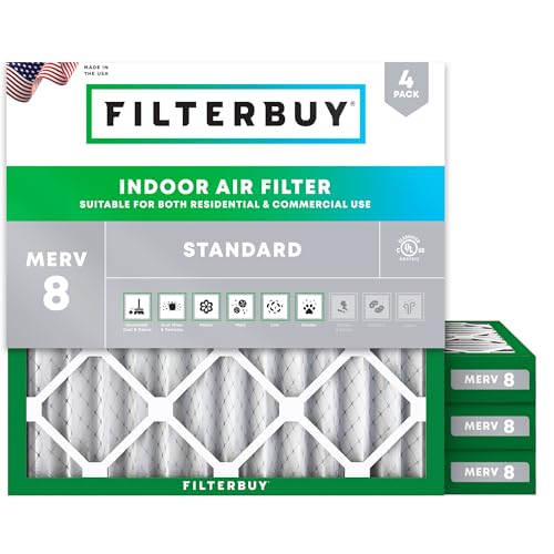 Filterbuy 10x10x2 Air Filter MERV 8 Dust Defense (4-Pack), Pleated HVAC AC Furnace Air Filters Replacement (Actual Size: 9.50 x 9.50 x 1.75 Inches) von FilterBuy