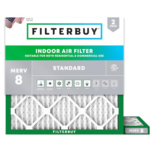 Filterbuy 15 x 15 x 1 Luftfilter MERV 8 Staubschutz (2er-Pack), plissierter HVAC AC Ofen-Luftfilter Ersatz (tatsächliche Größe: 38,1 x 38,1 x 1,9 cm) von FilterBuy