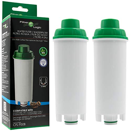 FilterLogic CFL-950B | 2x Wasserfilter kompatibel mit DeLonghi DLS C002, DLSC002 Filterpatrone für Magnifica, Rivelia, Eletta, Primadonna, Maestosa, Dinamica, Autentica, ECAM Kaffeevollautomaten von Filterlogic