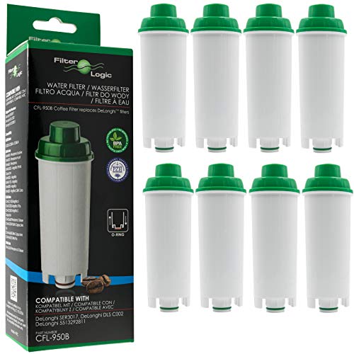 FilterLogic CFL-950B | 8x Wasserfilter kompatibel mit DeLonghi DLS C002, DLSC002 Filterpatrone für Magnifica, Rivelia, Eletta, Primadonna, Maestosa, Dinamica, Autentica, ECAM Kaffeevollautomaten von Filterlogic