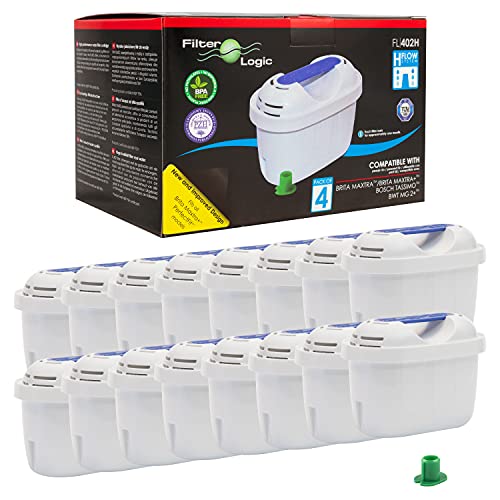 Filterlogic FL402H | 16er Pack - Wasserfilter kompatibel mit Brita Maxtra+ Plus Filterkartuschen für Marella Style Flow Aluna Elemaris XL cool Tischwasserfilter & TASSIMO Kaffeeautomat Kartuschen von Filterlogic