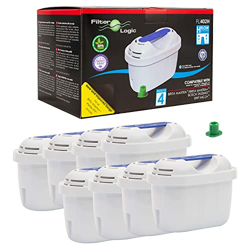 FilterLogic FL402H | 8er Pack - Wasserfilter kompatibel mit Brita Maxtra+ Plus Filterkartuschen für Marella Style Flow Aluna Elemaris XL cool Tischwasserfilter & TASSIMO Kaffeeautomat Kartuschen von Filterlogic