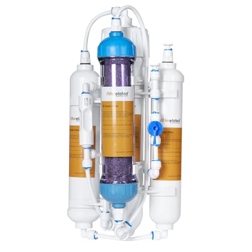 Filterelated 2025 Update Osmoseanlage Aquarium mit Spülventil 4-stufige Umkehrosmoseanlage RO+DI Umkehrosmose mit Farbwechsel deionisiertes Wasser 100GPD (4-stufige mit DI) von Filterelated