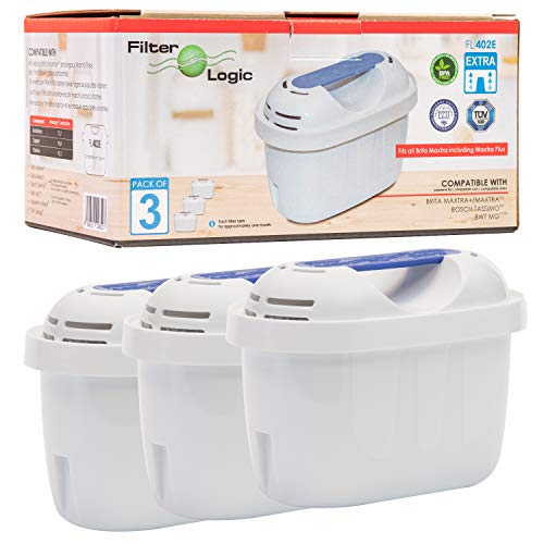 FilterLogic FL402E | 3er Pack kompatibel mit Brita Maxtra+ Plus Filterkartuschen für Tischwasserfilter fill&enjoy Marella Style Flow Elemaris Fun / TASSIMO / BWT Penguin Vida Wasserfilter Kartuschen von Filterlogic
