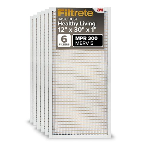 Filtrete 12x30x1 Luftfilter, MPR 300, MERV 5, Clean Living Basic Dust 3 Monate Plissee 1 Zoll Luftfilter, 6 Filter von Filtrete
