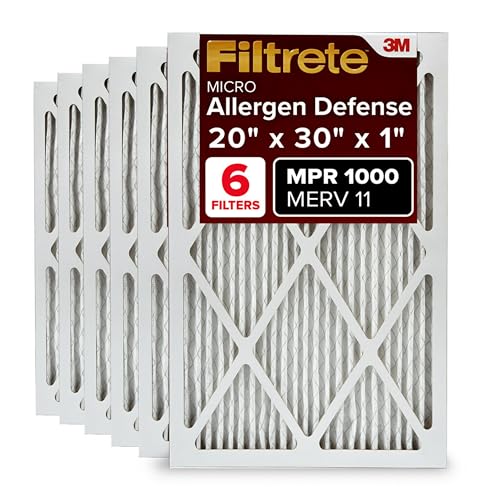 Filtrete 20 x 30 x 1 AC Ofen-Luftfilter, MERV 11, MPR 1000, Mikro-Allergenabwehr, 3 Monate plissiert, 2,5 cm elektrostatischer Luftreinigungsfilter, 6 Stück (tatsächliche Größe 50,3 x 75,7 x 2,1 cm) von Filtrete