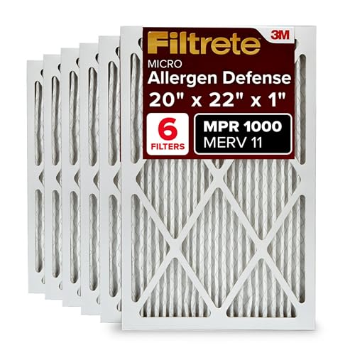 Filtrete 20 x 22 x 1 AC Ofen-Luftfilter, MERV 11, MPR 1000, Mikro-Allergenabwehr, 3 Monate plissiert, 2,5 cm elektrostatischer Luftreinigungsfilter, 6 Stück (tatsächliche Größe 50,3 x 55,4 x 2,1 cm) von Filtrete