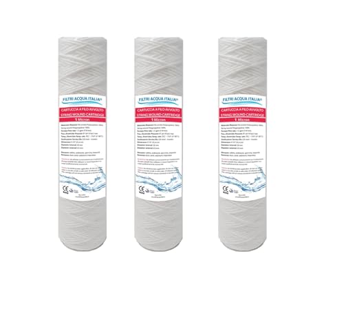 Filtri Acqua Italia Filterkartusche mit gewickeltem Draht 10 Zoll Micron 1 Polypropylen Sedimente Set 3 Stück von Filtri Acqua Italia
