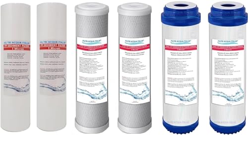 Kit Wasserfilter 3 Stufen für Umkehrosmose Wasserreiniger Standard zu 25,4 cm (10 Zoll) Wasserfilter Italia® Set 6 Stück von Filtri Acqua Italia
