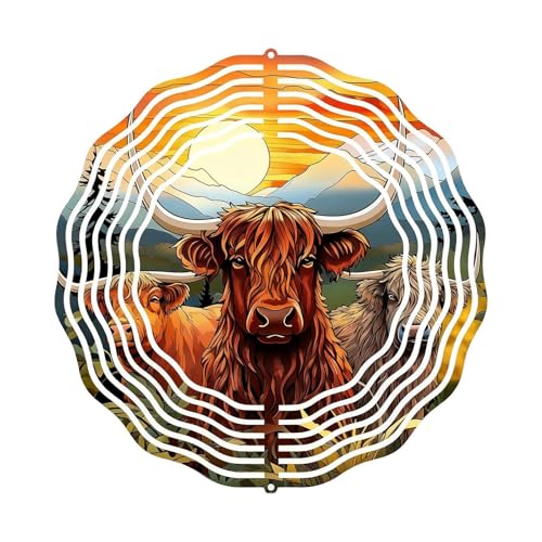 3D-Metallwind-Chime mit beruhigender Wirkung, 25x25 cm, Highland Cow Windchime, Metallwindskulptur, Wetterresistentes Material für Innenräume, Hof, Balkon, Zweig, Terrasse 3D-Metallwind-Chime mit beruhigender Wirkung, 25x25 cm, Highland Cow Windchime, Metallwindskulptur, Wetterresistentes Material für Innenräume, Hof, Balkon, Zweig, Terrasse von Filvczt