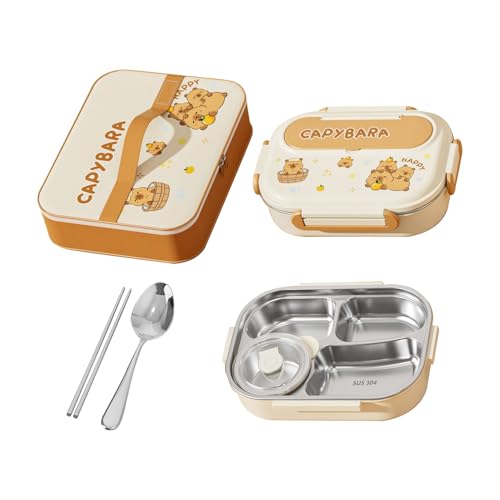 Filvczt Edelstahl -Lunch Box Mit Multi -Fach -Tablett, 22x29x7cm, Lebensmittelvorstellungsbehälter Mit Utensilien, Kinderbilder -Box -Set, Tragbares Und Leichtes Gewicht, Für Jungens, Mädchen von Filvczt