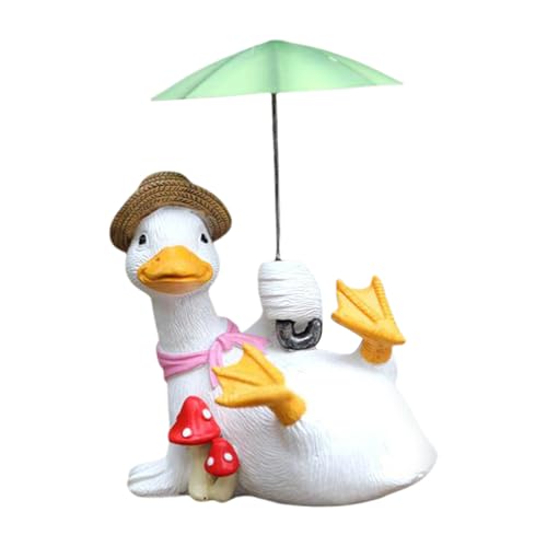Filvczt Enten Statue - Gartenkunst Deko Figuren | Mit Schirm Deko Kunstharz Figur Für Balkon Gehweg Terrasse Wohnzimmer Gartenbereich von Filvczt