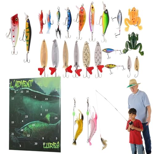 Filvczt Fishing Lure Countdown Kalender,24 Tage Countdown Kalender mit Kunstködern - Hartköder Weichköder Angelzubehör Für Fluss See Teich Outdooraktivität von Filvczt