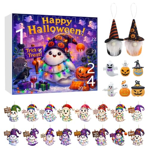 Filvczt Halloween-Countdown-Kalender, 24 Tage, Geister-Thema, Halloween-Kalender, Countdown, Acryl-Ornament, 2D-Dekoration für Urlaub, Kinderparty, Erwachsene, Mädchen, Baum von Filvczt