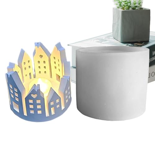 Filvczt Kerzenhalterformen für Zement, Kerzenhalterformen Silikon | Ringhaus Kerzenhalter Ornamente Silikonform | Hohlring Haus Silikonform Kerzenhalter Ornamente Teelicht von Filvczt