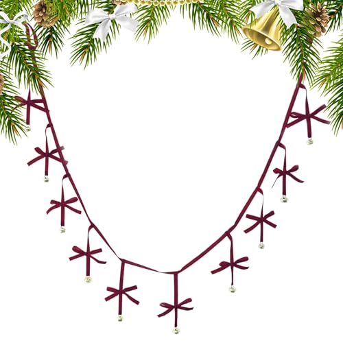 Filvczt Samtschleifen Für Weihnachten,Vorgarniert Deko Für Zuhause In Rot - Wiederverwendbare Schleifen Girlande Banner | Für Wohnzimmer Schlafzimmer Büro Kamin Fenster Wand Tür von Filvczt