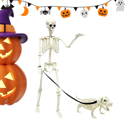 Filvczt Skelett-Deko | Halloween Skelett Deko mit Hund - Beweglicher Totenkopf Deko Realistisch Für Haustür Friedhof Innenbereich Garten Filvczt Skelett-Deko | Halloween Skelett Deko mit Hund - Beweglicher Totenkopf Deko Realistisch Für Haustür Friedhof Innenbereich Garten von Filvczt