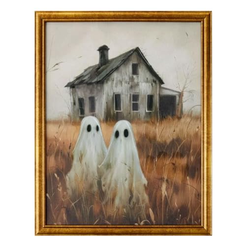 Ghosts Gerahmte Wanddekoration Mit Gruseligen Kunstwerken, 24x19x1,8cm, Goldgerahmte Vintage Halloween -Wandkunst, Niedliche Ghost Decor -Wandkunst, Robuster Bau, Für Zuhause, Schlafzimmer, Wohnzimmer von Filvczt