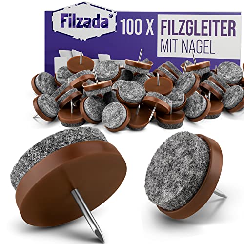 Filzada® 100x Filzgleiter Nagel - Ø 24 mm (braun) - Profi Möbelgleiter/Stuhlgleiter Filz zum Nageln von Filzada