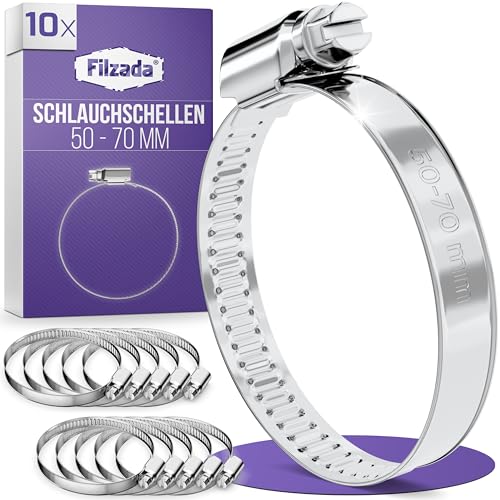 Filzada® 10x Schlauchschellen Edelstahl 50-70 mm - Schlauchklemme - rostfreie Schraubschelle - Schlauchschelle für Pool, Waschmaschine uvm - Schlauchklemmen Set - Schellen Set von Filzada