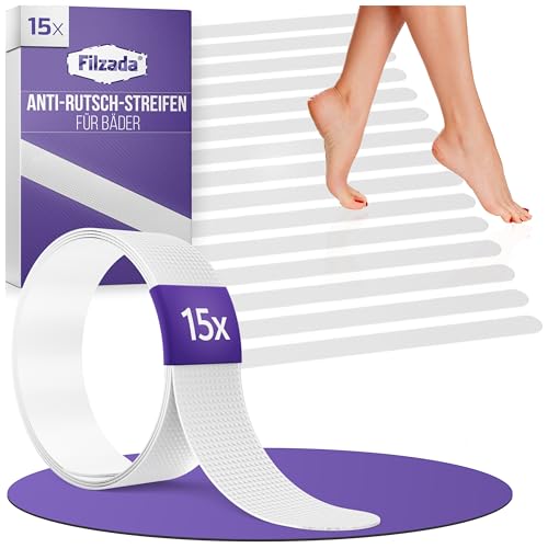 Filzada® 15x Anti Rutsch Badewanne - 45 x 2 cm Transparente Streifen Anti Rutsch Dusche - Selbstklebende Antirutsch Pads Dusche - Antirutsch Dusche Aufkleber - Antirutsch Badewanne von Filzada