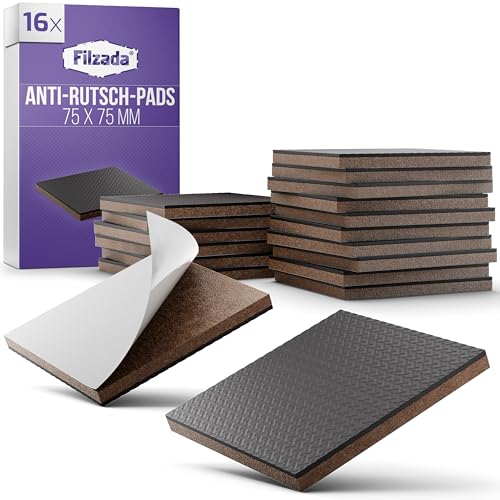 Filzada® 16x Antirutsch Pads Möbel 75 x 75 mm - Premium Gummipads - Anti Rutsch Pads - Selbstklebende Antirutsch Aufkleber - Gummi Unterlage Möbelstopper - Anti Rutsch Pad von Filzada