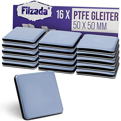 Filzada® 16x Teflongleiter Selbstklebend - 50 x 50 mm (eckig) - Profi Möbelgleiter/Teppichgleiter PTFE (Teflon) von Filzada